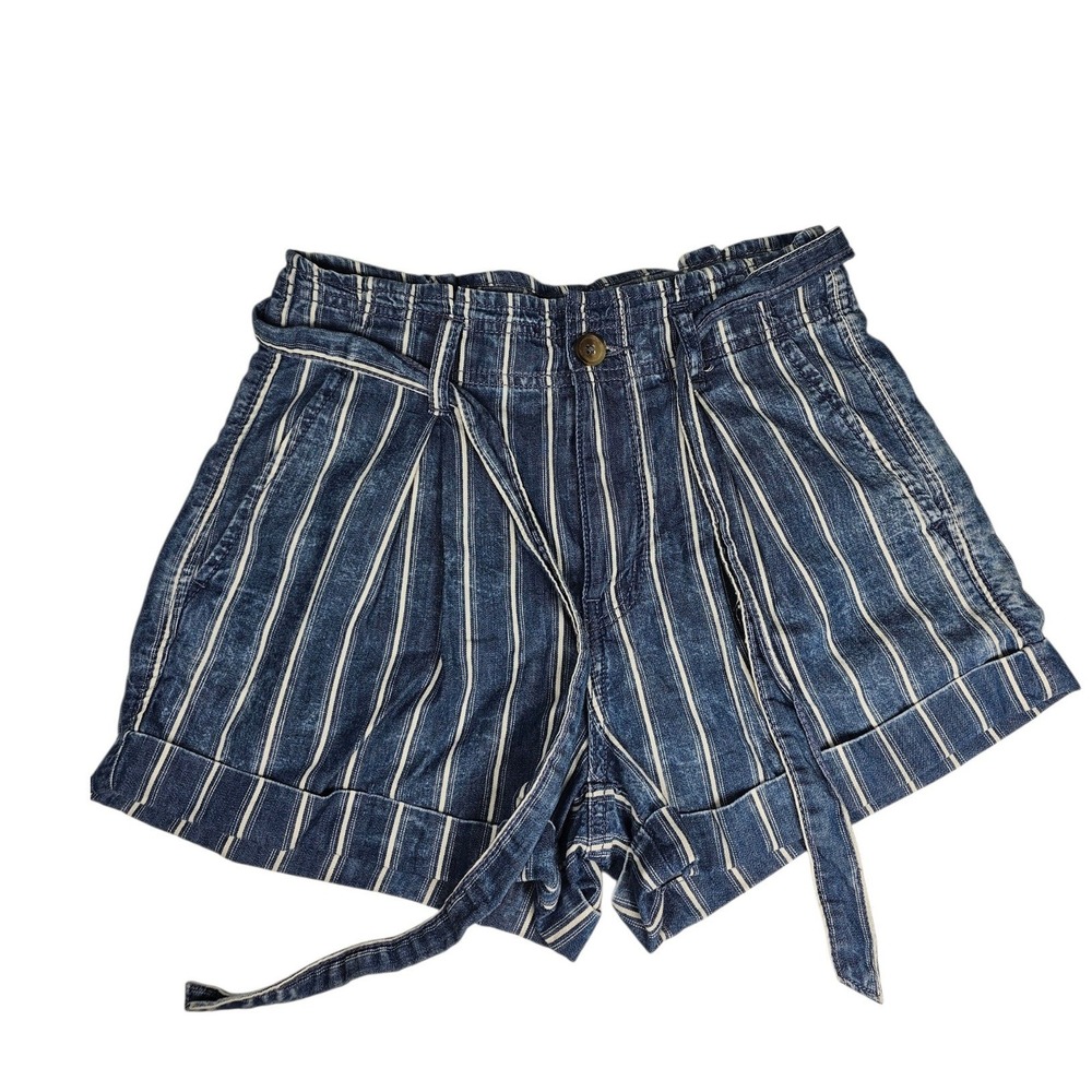 American Eagle Striped Paperbag Waist Boho Coastal Shorts Blue White Women 0